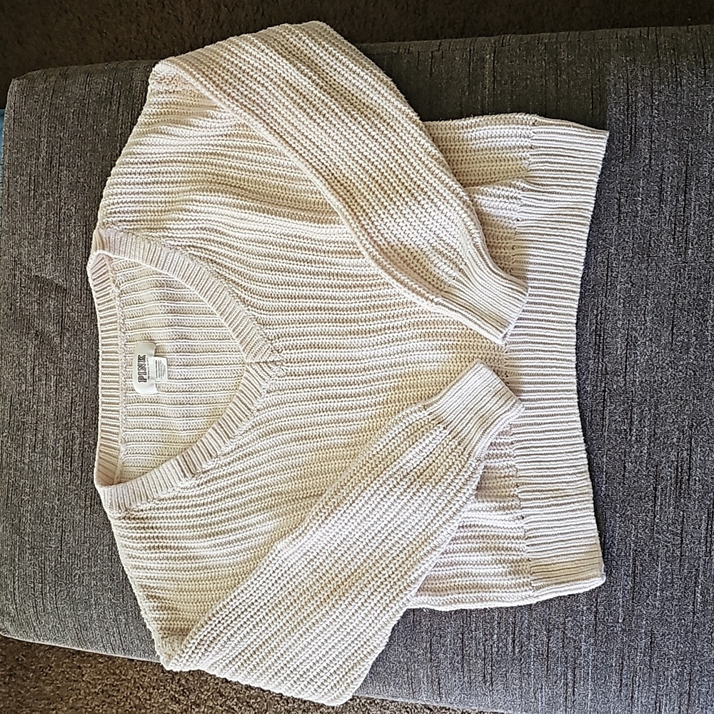 Victoria's Secret PINK Cream V-Neck Loose Fit Sweater,  Size small